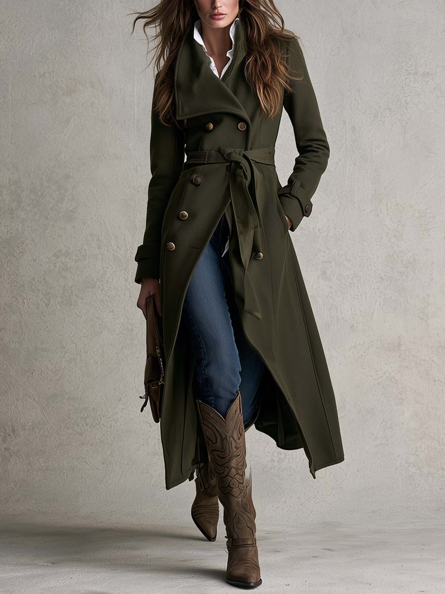 Vintage Double-breasted Wool-blend Trench Coat