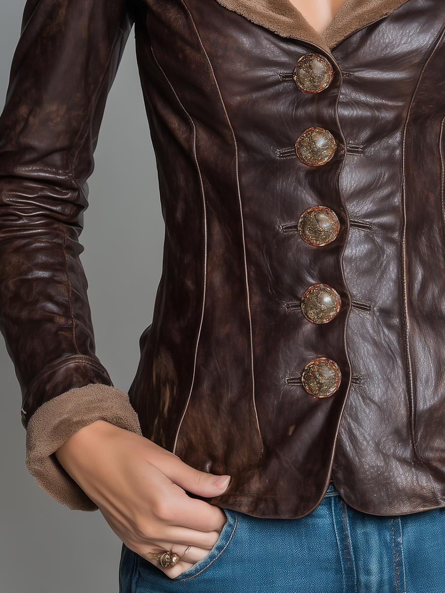 Vintage Chocolate Brown Contrast Collar Jacket