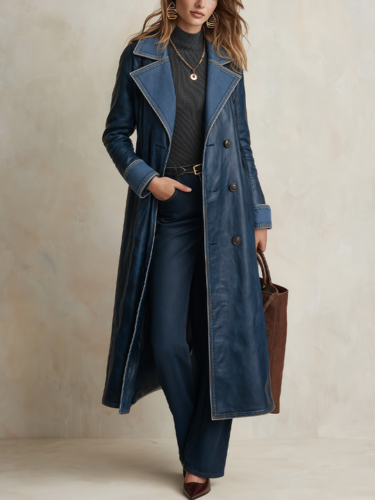 Vintage Indigo Denim Trim Long Coat
