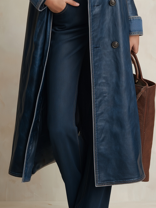 Vintage Indigo Denim Trim Long Coat