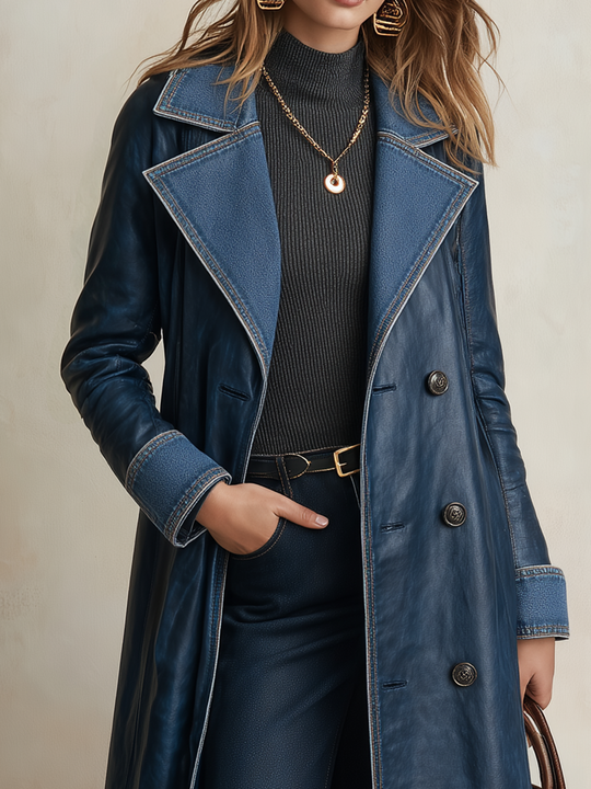 Vintage Indigo Denim Trim Long Coat