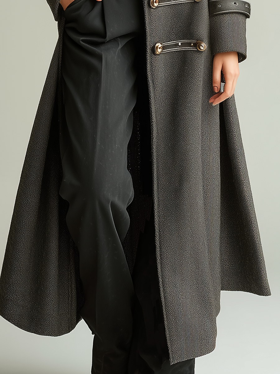Refined Charcoal Military Detail Long Coat