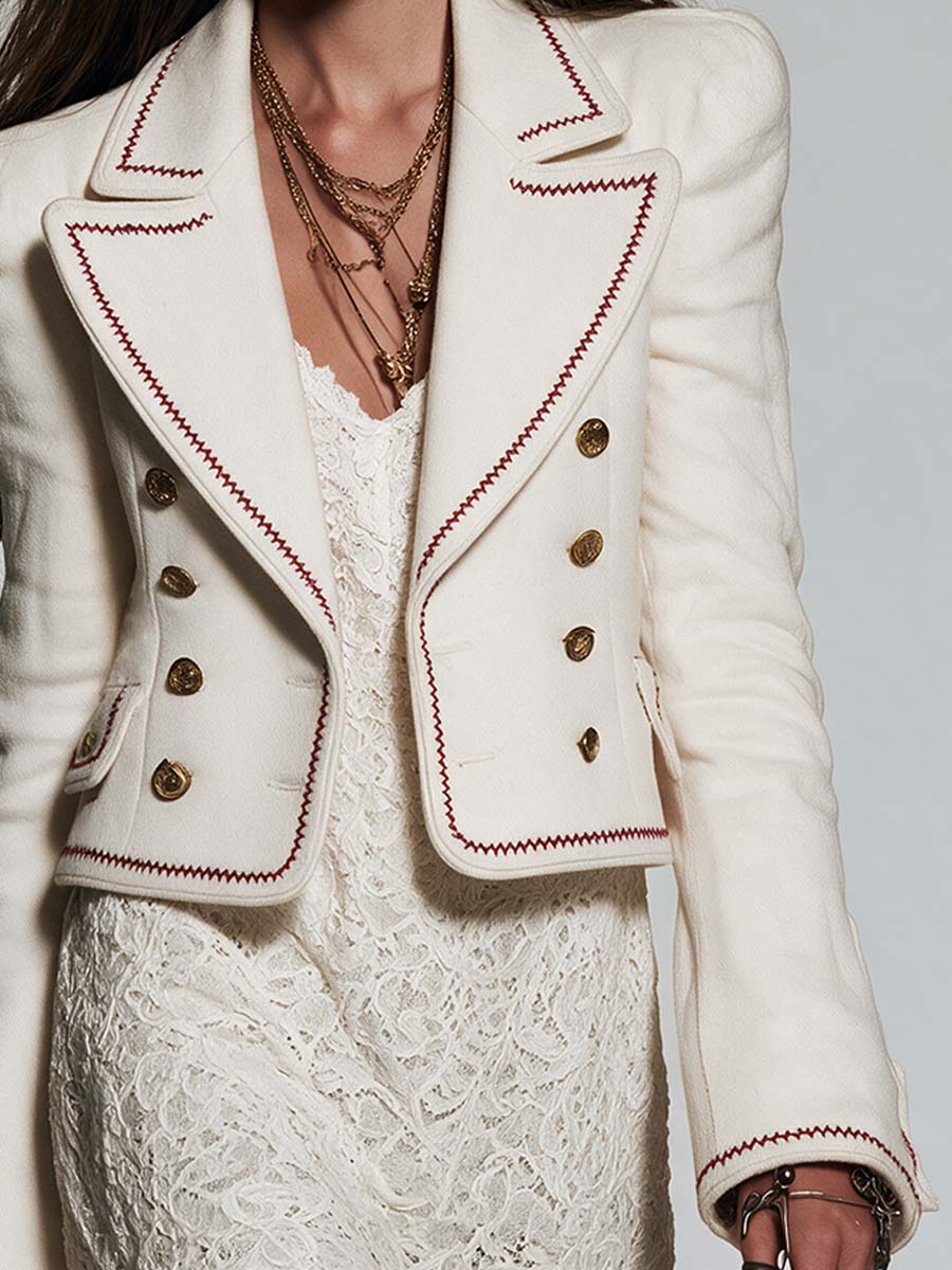 Boho Embroidered Cropped Blazer Jacket