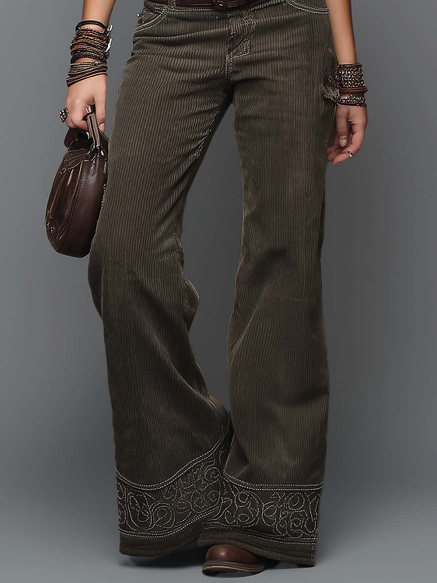 Retro Contrast Stitching Corduroy Two-piece Set