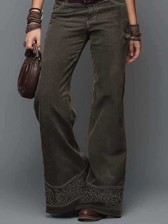 Retro Contrast Stitching Corduroy Two-piece Set