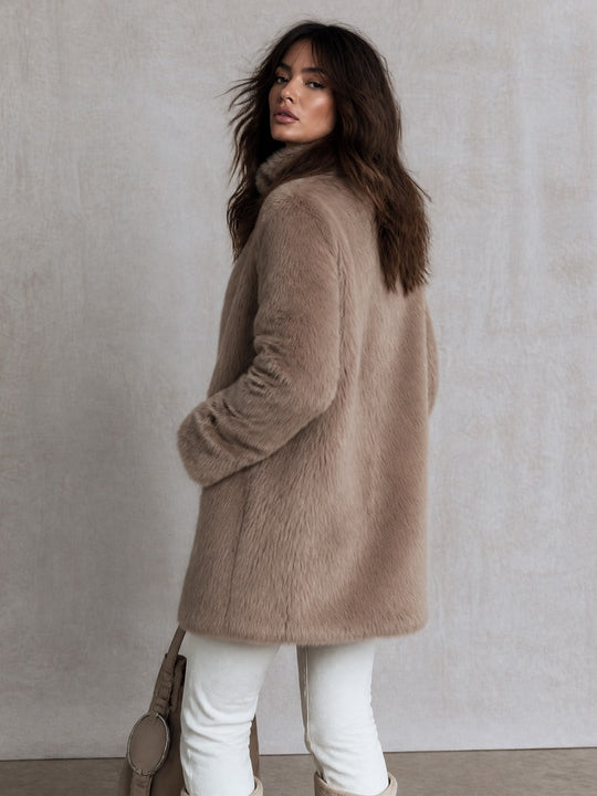 Women's Faux Fur Belted Collar Longline Coat