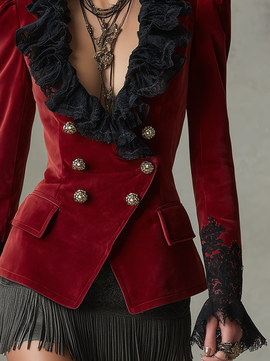 Crimson Bohemian Ruffle Blazer