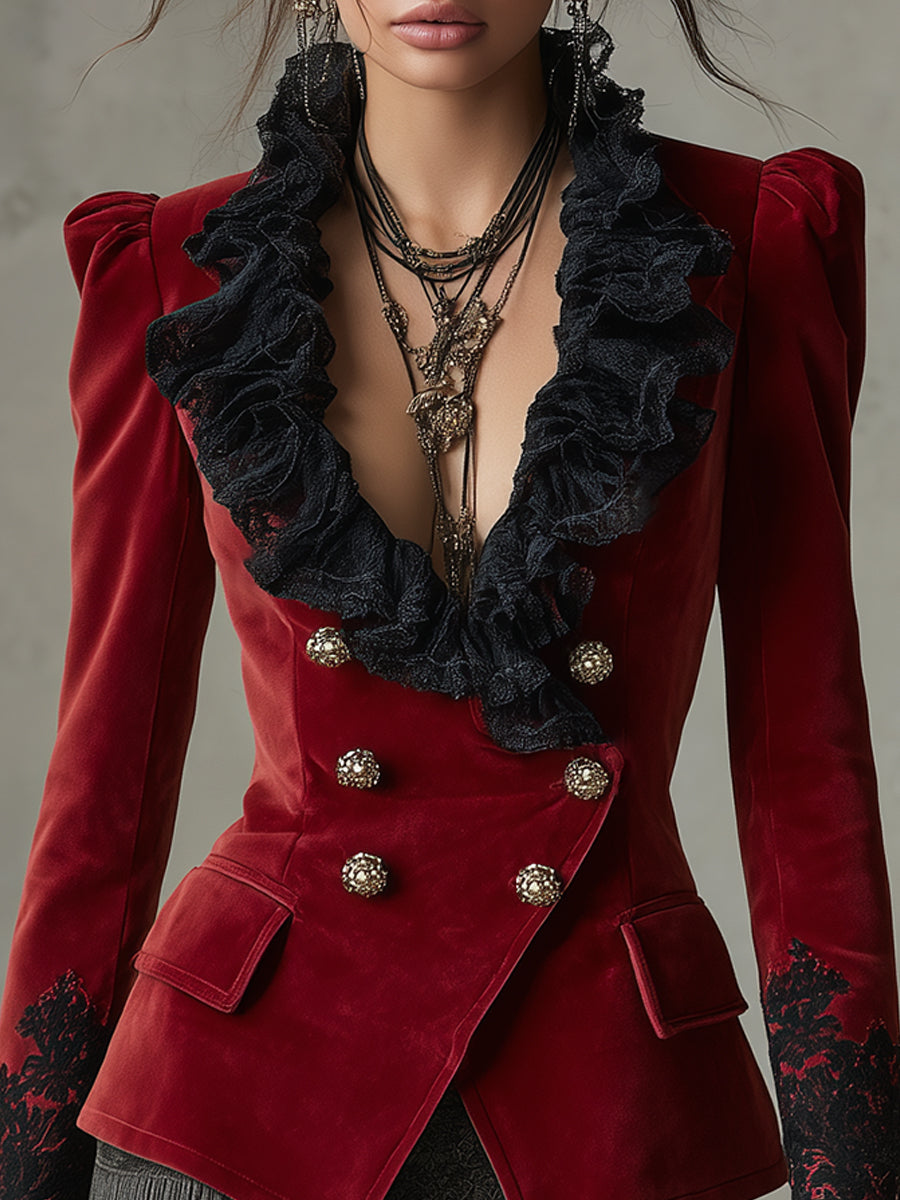 Crimson Bohemian Ruffle Blazer