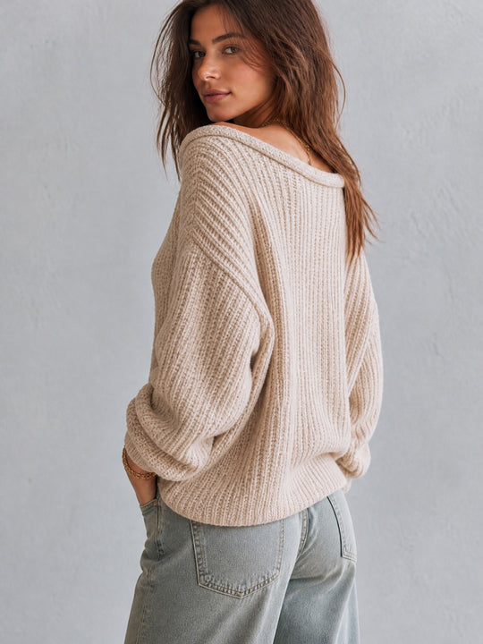 Women's Off-Shoulder Chunky Knit Sweater Oversized Long Sleeve Pullover