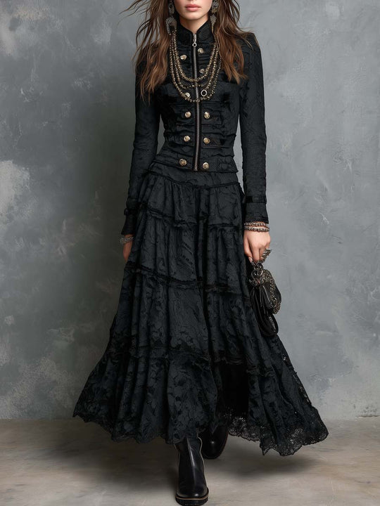 Vintage Military-style Lace Two-piece Set