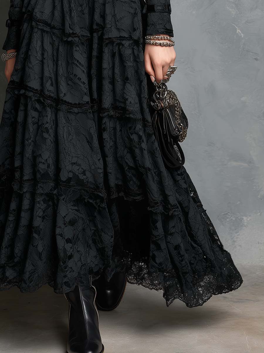 Vintage Military-style Lace Two-piece Set