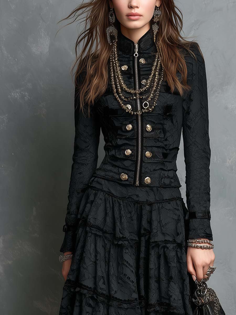 Vintage Military-style Lace Two-piece Set