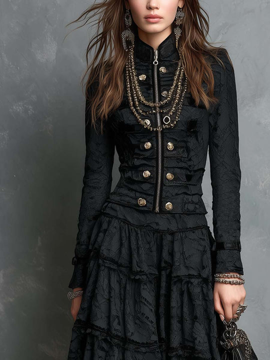 Vintage Military-style Lace Two-piece Set