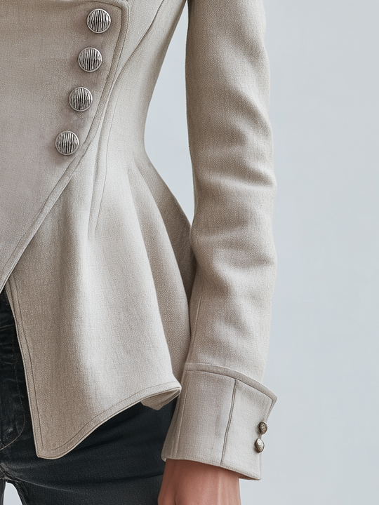 Refined Ivory Asymmetric Button Peplum Blazer