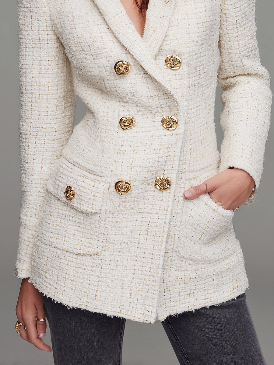 Refined Ivory Tweed Double-Breasted Jacket