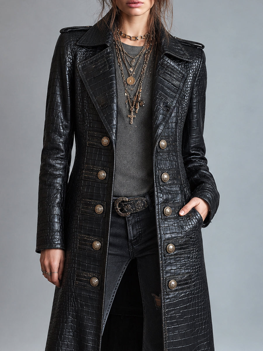 Midnight Nomad Embossed Leather Coat
