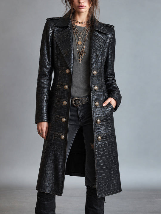 Midnight Nomad Embossed Leather Coat