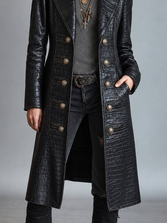 Midnight Nomad Embossed Leather Coat