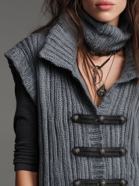 Vintage Charcoal Toggle Detail Knit Vest