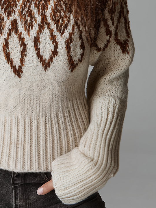 Vintage Ivory Fair Isle Button Neck Knit Sweater