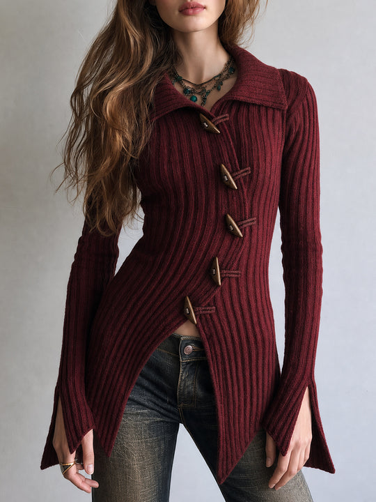 Burgundy Nomad Toggle Knit Cardigan