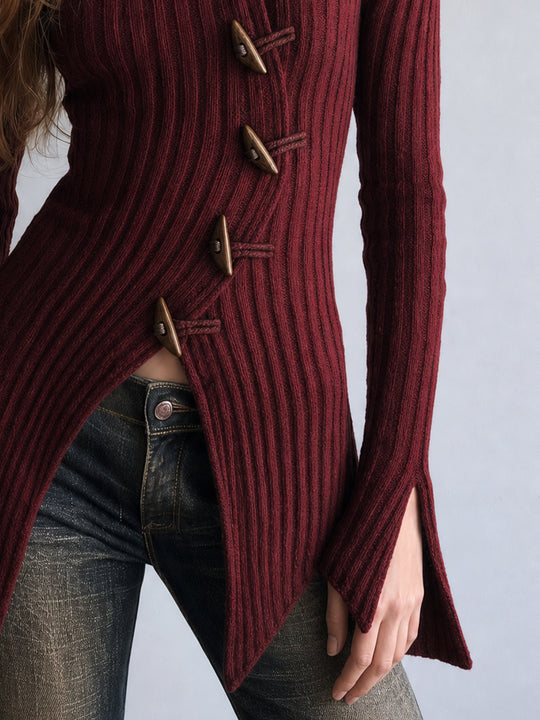 Burgundy Nomad Toggle Knit Cardigan