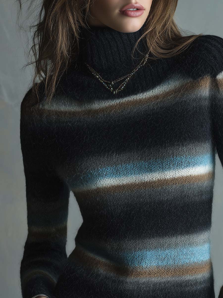 Striped Mohair Turtleneck Sweater