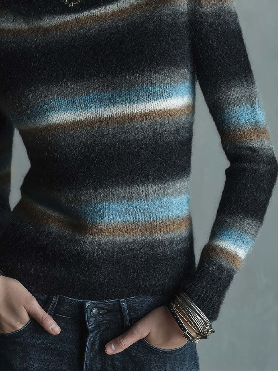 Striped Mohair Turtleneck Sweater