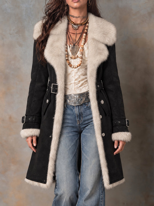 Midnight Nomad Faux-Suede Fur-Trim Coat
