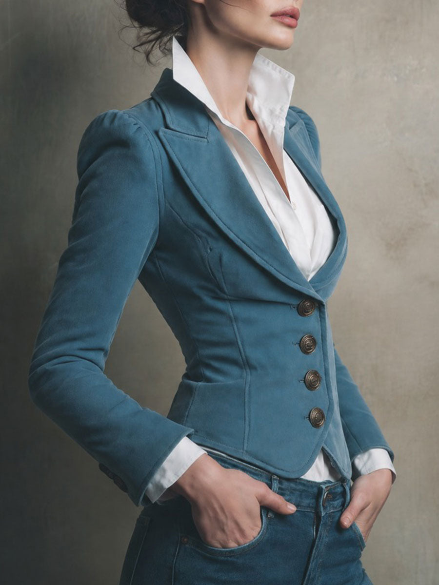 Retro Fitted Peak Lapel Blazer With Statement Buttons