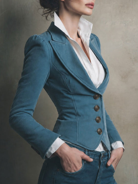 Retro Fitted Peak Lapel Blazer With Statement Buttons