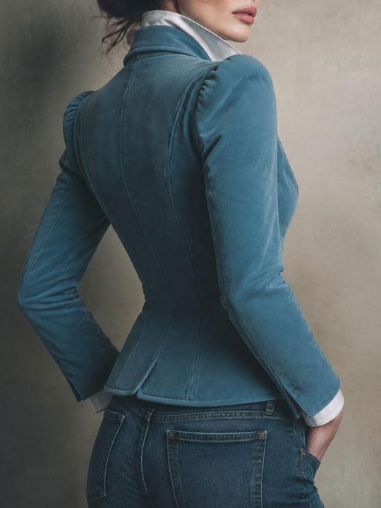 Retro Fitted Peak Lapel Blazer With Statement Buttons