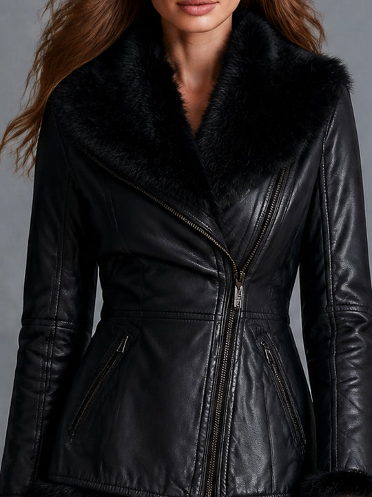 Midnight Nomad Fur-Trim Moto Jacket
