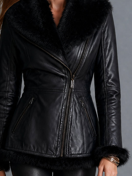 Midnight Nomad Fur-Trim Moto Jacket
