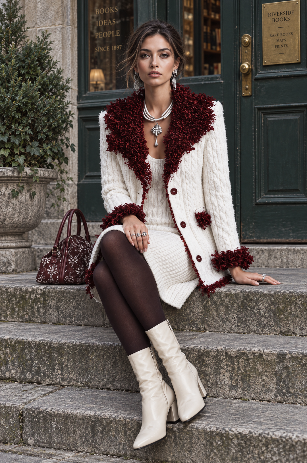 Elegant Chic Fringed Trim Cable-Knit Longline Cardigan Coat