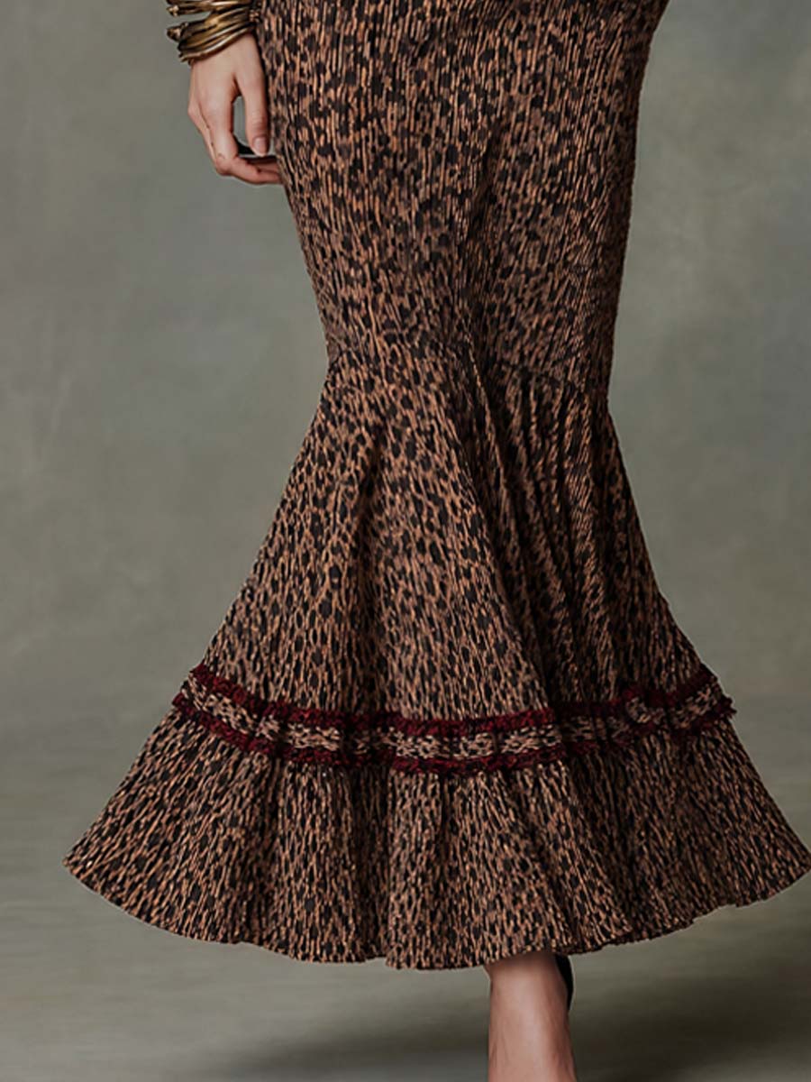 Retro Leopard-print Textured Two-piece Set