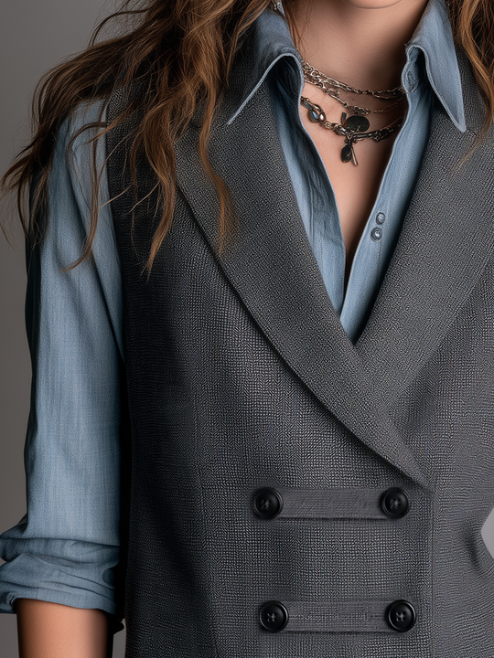 Retro Charcoal Double-Breasted Waistcoat