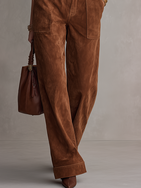 Utility Cognac Belted Suede Jumpsuit