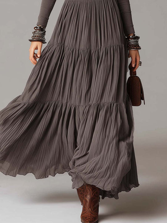 Soft High-neck Pleated Skirt Maxi Dress