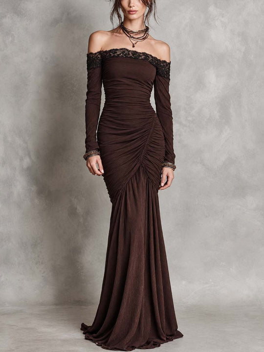 Vintage Lace Off-the-shoulder Evening Gown