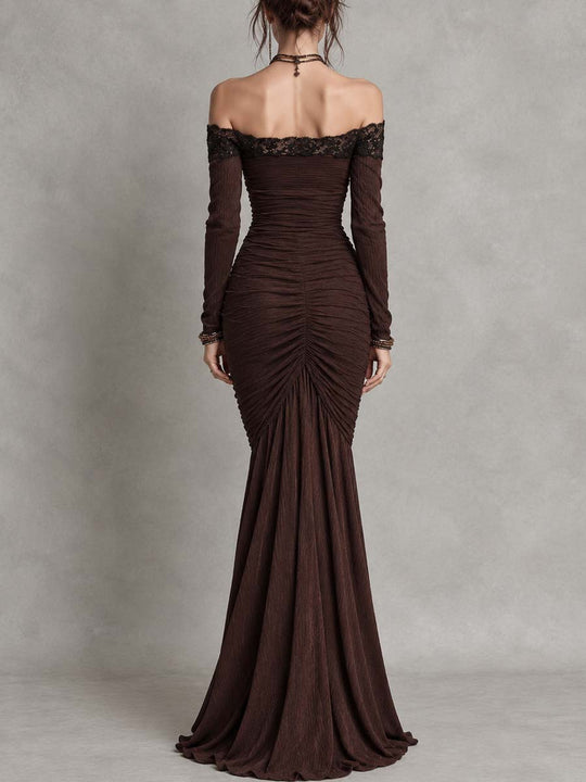 Vintage Lace Off-the-shoulder Evening Gown