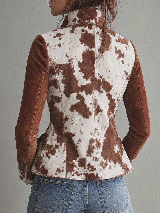 Cow-print Polyester Suede Jacket