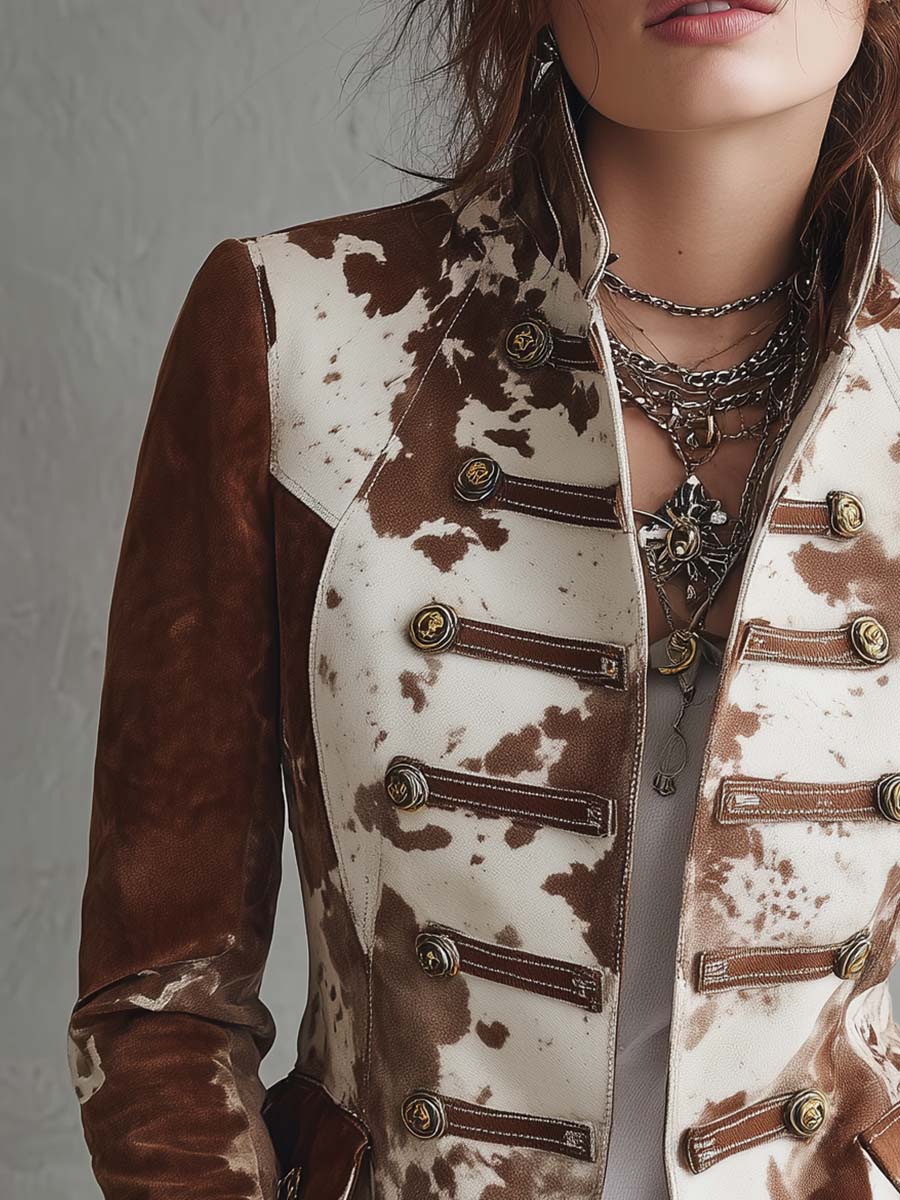 Cow-print Polyester Suede Jacket