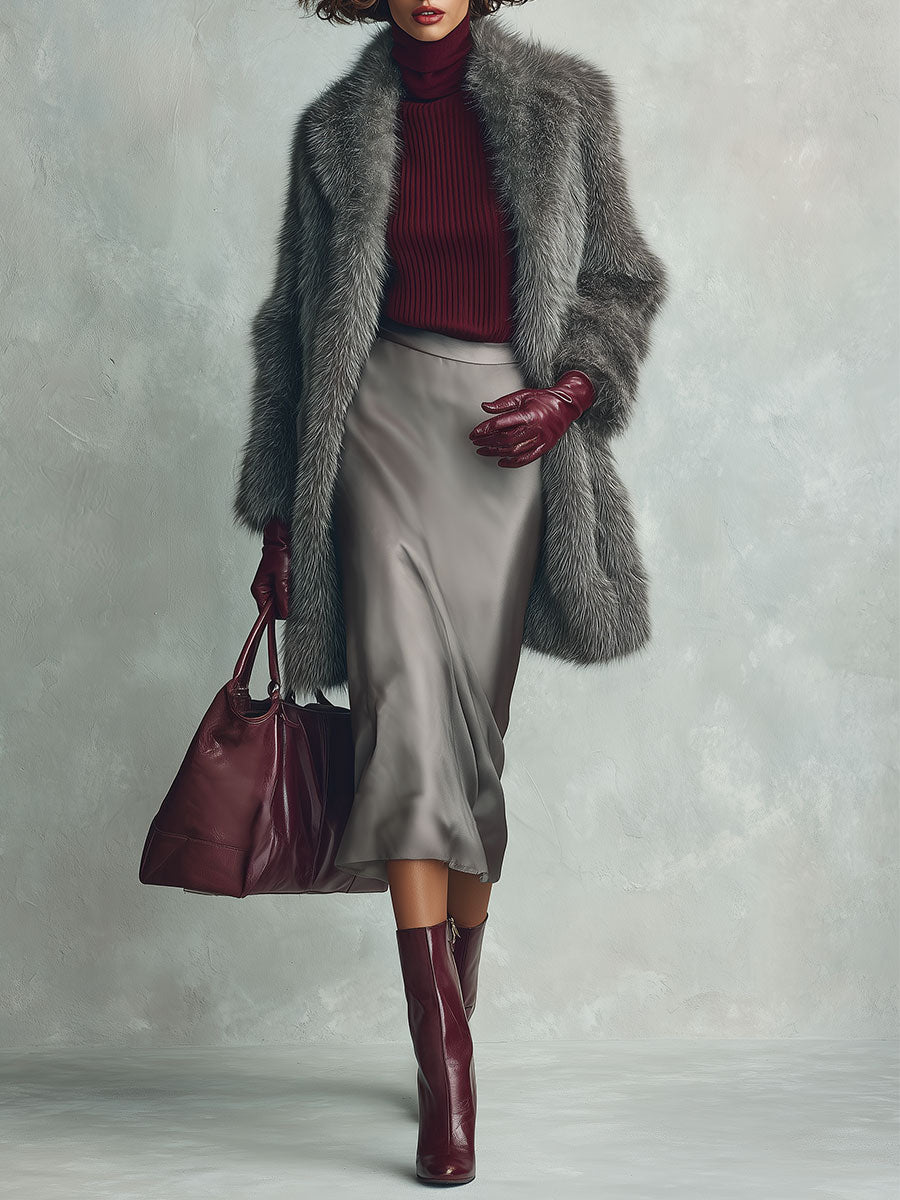 Quiet Luxury Straight-cut Faux Mink Fleece Lapel Mid-length Coat