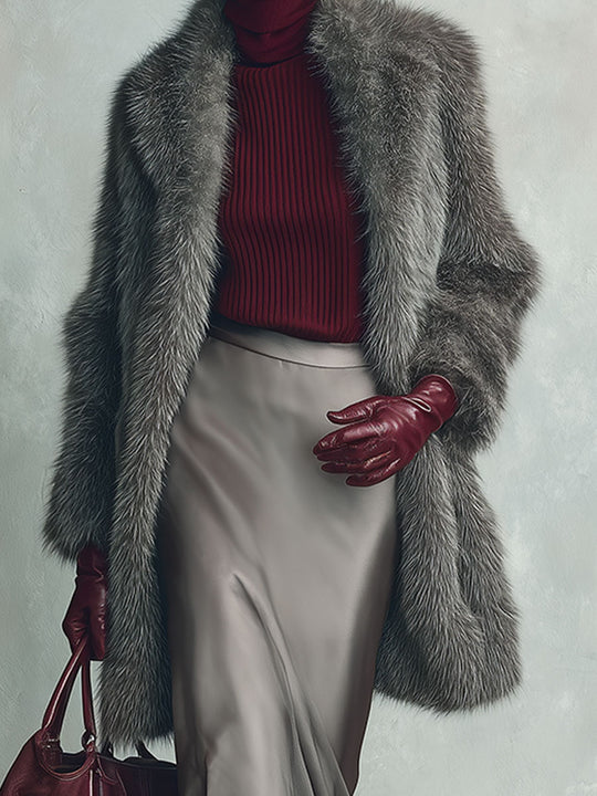 Quiet Luxury Straight-cut Faux Mink Fleece Lapel Mid-length Coat