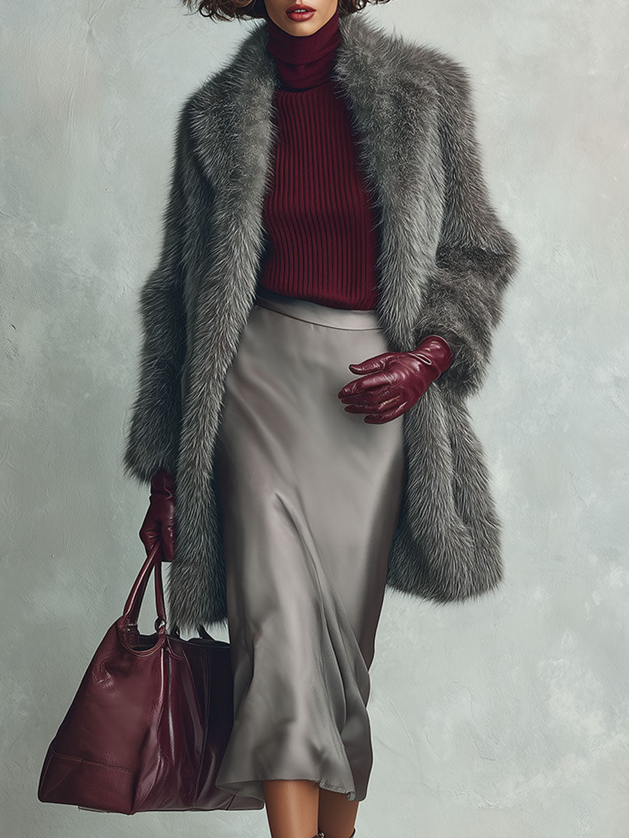 Quiet Luxury Straight-cut Faux Mink Fleece Lapel Mid-length Coat
