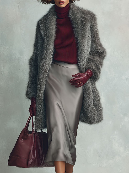 Quiet Luxury Straight-cut Faux Mink Fleece Lapel Mid-length Coat