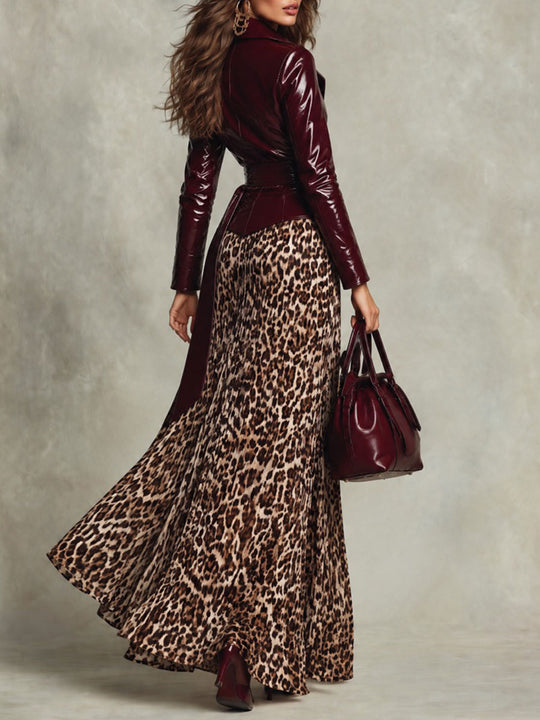 Retro Glossy Patent Leather Belted Wrap Jacket