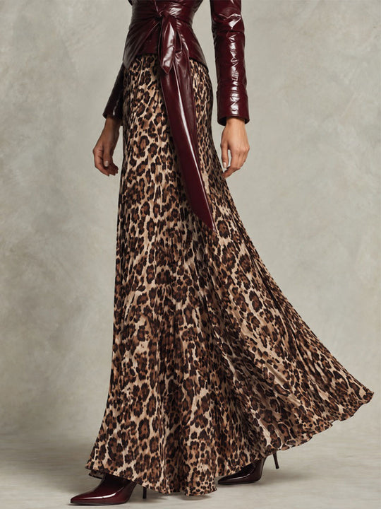 Retro Leopard Print Flowy Maxi Skirt