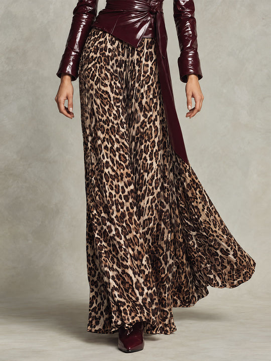 Retro Leopard Print Flowy Maxi Skirt